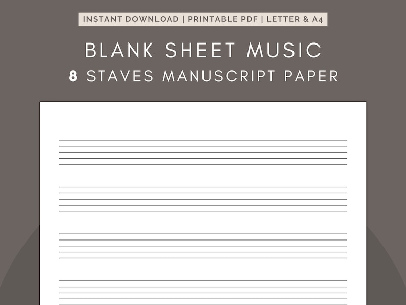 Blank Sheet Music - 8 Staves Printable Staff Paper PDF - Etsy