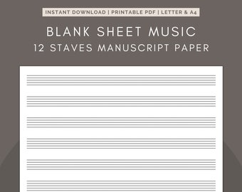 Blank Sheet Music - 12 Staves Printable Staff Paper PDF