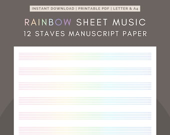 Rainbow Blank Sheet Music - 12 Staves Printable Staff Paper PDF
