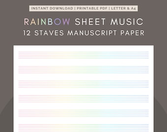 Partitura en blanco de arcoíris - Papel de pentagrama imprimible de 12 pentagramas en PDF
