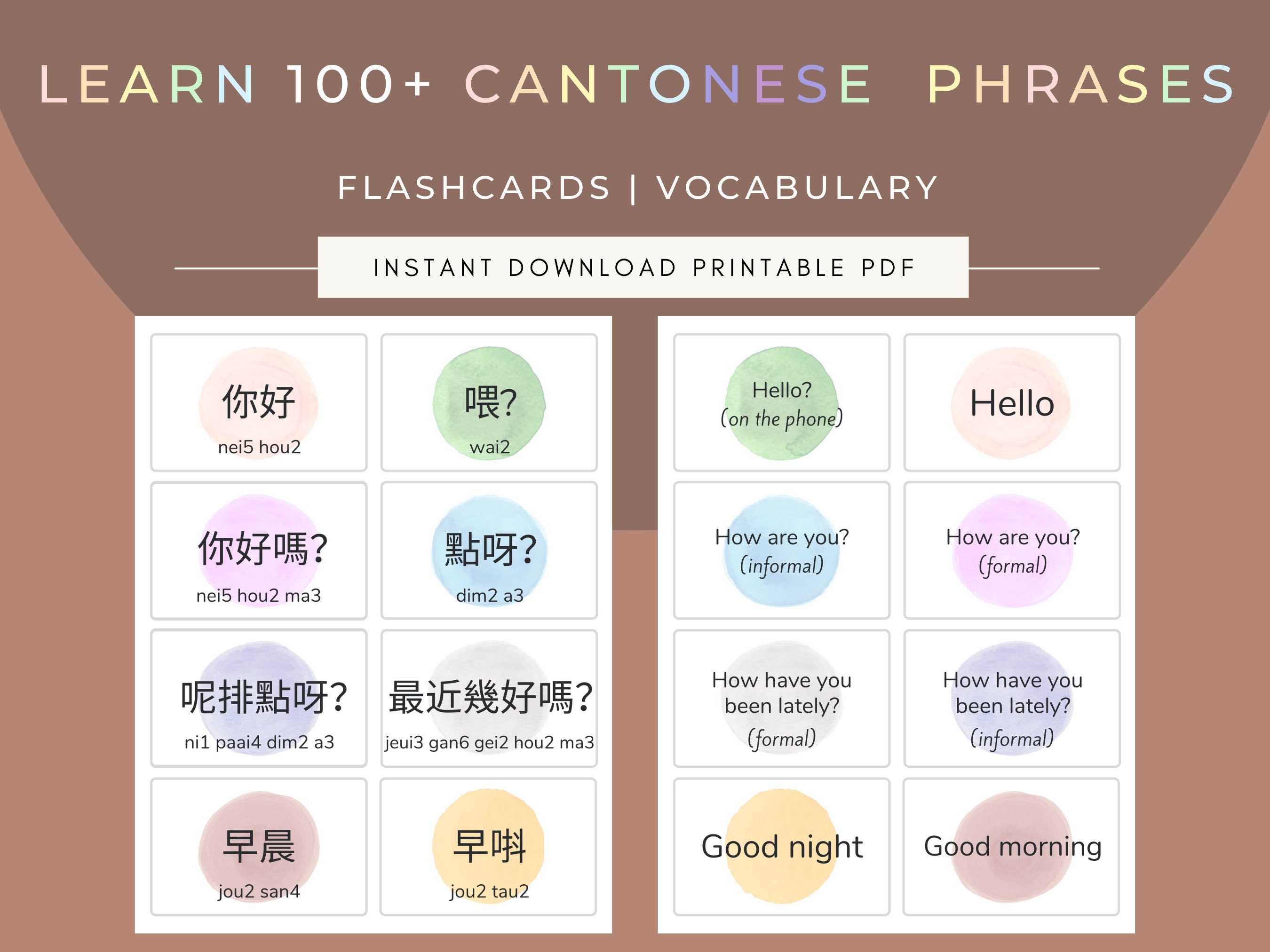 100+ Essential Cantonese Phrases | Learn Common Phrases | Printable Flashcards | Traditional Chinese Characters