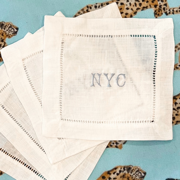 New York City Embroidered Cocktail Napkins, New York Cocktail Napkins, NYC Cocktail Napkins, New York City Decor, NYC Bar Cart Decor