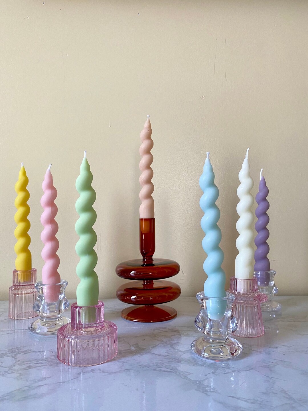 Perfect Pastels Beeswax & Soy Blend Spiral Twist Candles / Dinner Candles / Taper  Candles / Pillar Candles -  Sweden