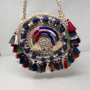 Crochet Bag, full color handbag tassel