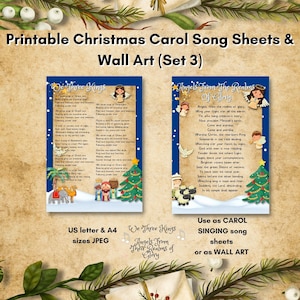 Hoja imprimible con la letra de la canción de villancico (juego de 3) Canto de villancicos y arte mural. Carta de EE. UU. y A4. Nosotros, los tres reyes, ángeles de sus reinos...