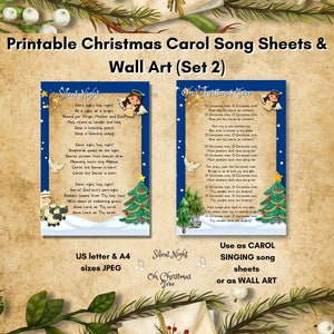 Christmas Carol Singing Lyric Sheets (set 2) Printable. U.S. Letter and A4. Carol Singing and Wall Art. Silent Night, Oh Christmas Tree