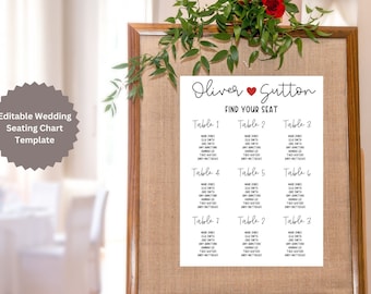 Wedding Seating Chart Editable Template | Seating Chart Template | Wedding Seating Chart | Editable Seating Chart