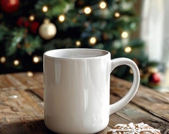 クリスマス コーヒー マグ モックアップ | ホリデー テーマのドリンクウェア デザイン テンプレート