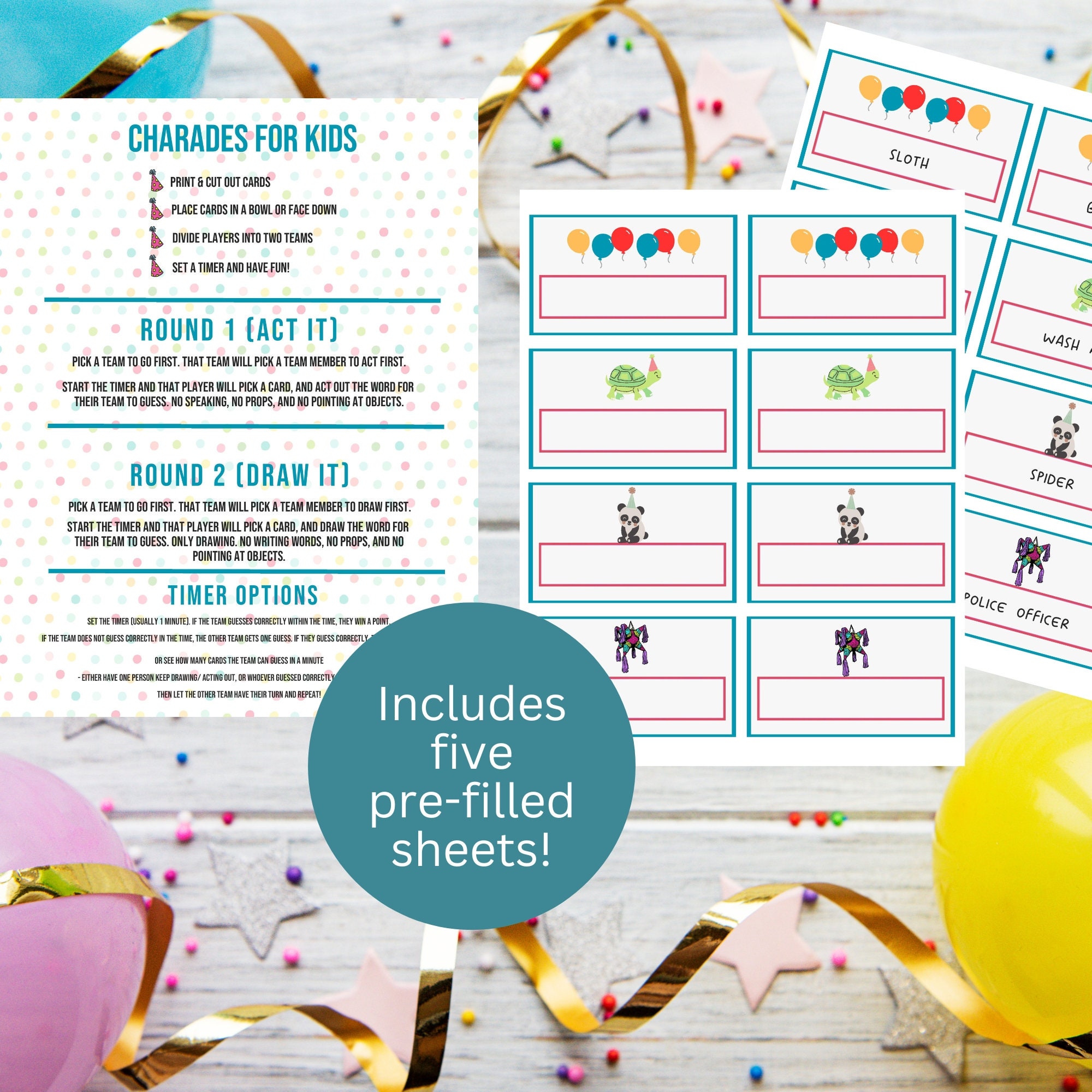 Printable Charade Game for Kids | Family Fun | Printable Games | Instant Download | Family Games ...