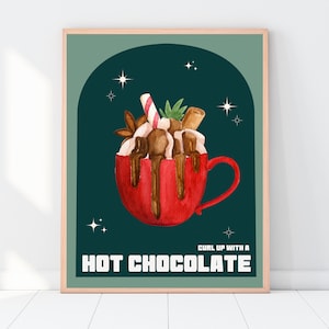 Hot Chocolate Wall Art, Hot Cocoa Christmas Poster, Festive Art, Holiday Print, Xmas Print, Kitchen Wall Art