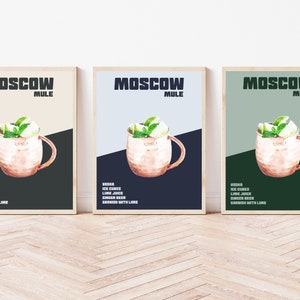 Moscow Mule Cocktail Print, Cocktail Drink Print, Moscow Mule Poster, Gifts For Him, Cocktails Wall Art, Available in 3 Colors