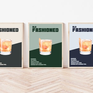 Old Fashioned Cocktail Print, Cocktail Drink Print, Old Fashioned Poster, Gifts For Him, Cocktails Wall Art, Available in 3 Colors