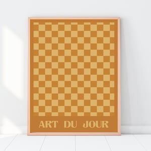Ochre Checkerboard Print, Checkered Wall Art, Retro Wall Decor, Art Du Jour, Groovy Retro Art, Checkerboard Art Print