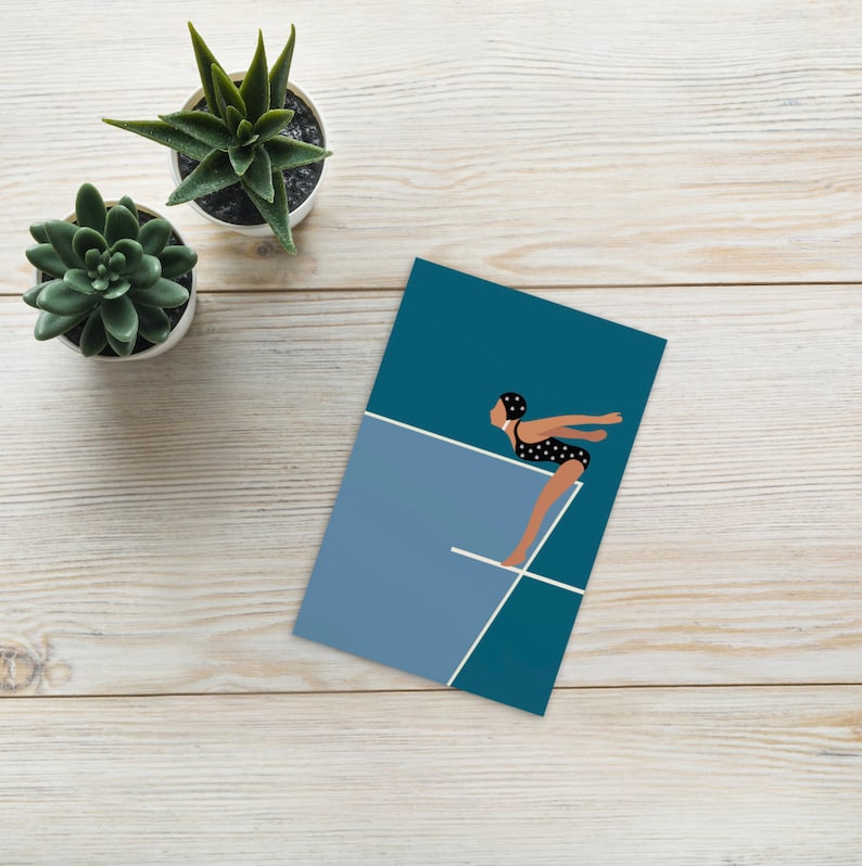 Diver Print, Swimmer Wall Decor, Art Deco Print, Woman Diving Poster