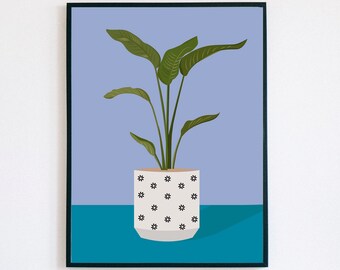 Impresión de plantas de casa, impresión de plantas de aves del paraíso, arte de pared de plantas, impresión botánica, impresión de plantas coloridas