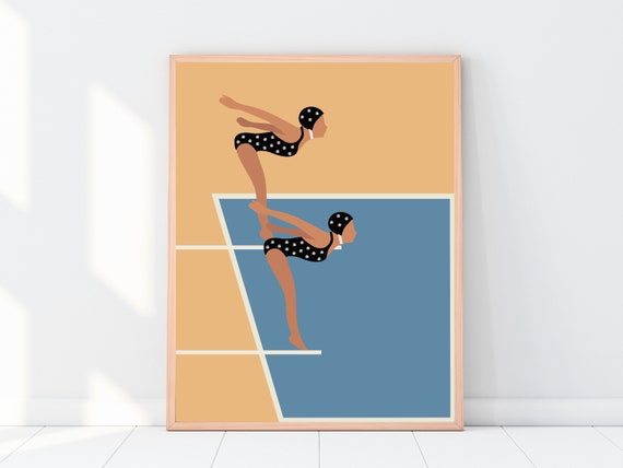 Two Divers Print, Art Deco Print, Women Diving Poster, Vintage Art Print, Seaside Wall Art Gift