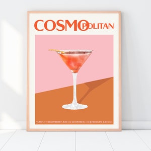 Cosmopolitan Cocktail Print, Cosmopolitan Recipe Poster, Cocktail Prints, Cosmo Wall Decor