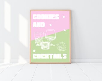 Cookies and Cocktails Print, Cocktail drink print, Kitchen Art, Bar Wall Art, Food Art
