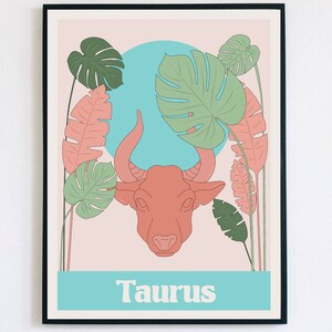 Taurus Star Sign Poster, Astrology Art, Zodiac Wall Art, Taurus Print, Taurus Birthday Gift