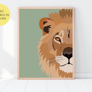 Lion Wall Art, Safari Animal Poster, Lion Illustration, Lion Face Print, Kids Room Wall Decor, Lion Poster, Available in Multiple Colors