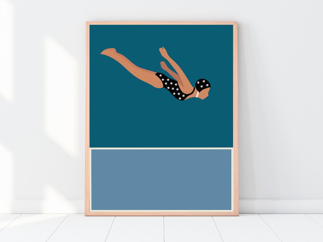 Swimmer Print, Diver Wall Art, Art Deco Print, Woman Diving Poster