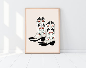 Rodeo Cowgirl Boots Art Print, Western Wall Art, Cowboy Boots Poster, Vintage Western Print, Southern Style Decor