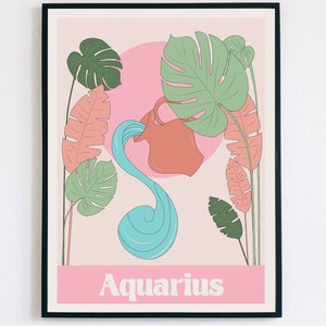 Aquarius Star Sign Poster, Astrology Art, Zodiac Wall Art, Aquarius Illustration, Aquarius Wall Decor, Aquarius Gifts for Her