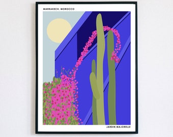 Marrakech Garden Print, Jardin Majorelle, Morocco, Boho Wall Decor, Eclectic print, Abstract Print, Architecture, Travel Poster