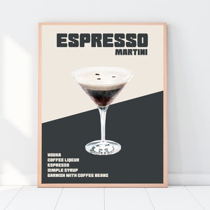 Espresso Martini Cocktail Print, Cocktail Drink Print, Espresso Martini Poster, Gifts For Him, Cocktails Wall Art, Available in 3 Colors