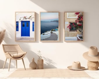 Santorini Set of 3 Print, Greek Island Photography, Mediterranean Coastal Wall Art (PNG)