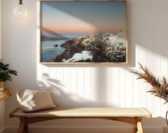 Stampa paesaggistica di Santorini / Quadro da parete con tramonto mediterraneo (Download digitale)
