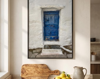 Greek Blue Door Photography Print, Mediterranean Coastal Wall Art (Digital Download)