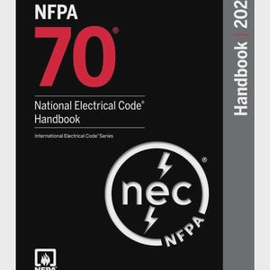May include: The NFPA 70 National Electrical Code Handbook 2026 is a black book with a large red 70, white text, and a circular logo featuring the letters nec and two lightning bolts. A gray vertical stripe on the right side displays the text Handbook 2026.