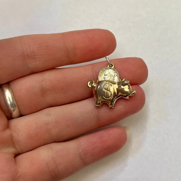 Vintage piggy bank charm pendant, 1980s