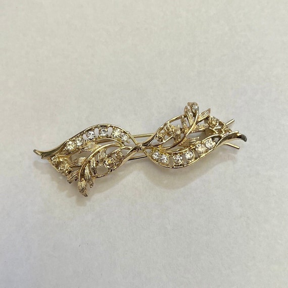 Vintage rhinestone leaf hair clip, 1960s - image 2