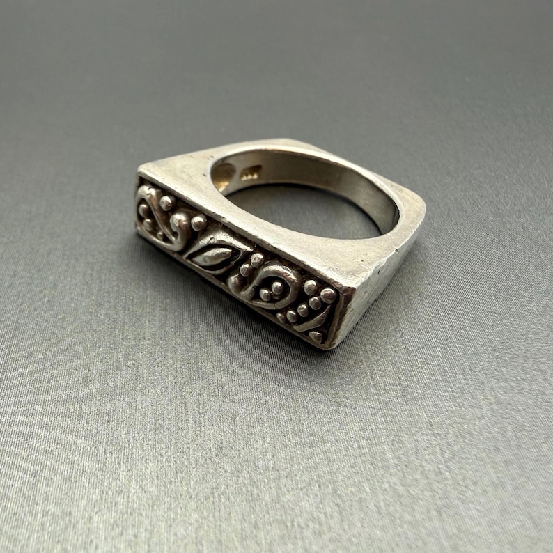Rectangular Silver Ring Design Vintage Sterling Silver Rectangular Ring With Paisley Design - Etsy