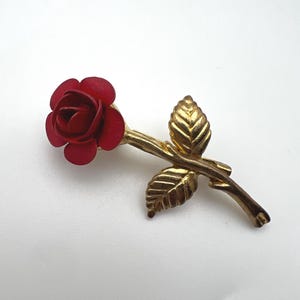 Vintage enamel red rose brooch, mid century