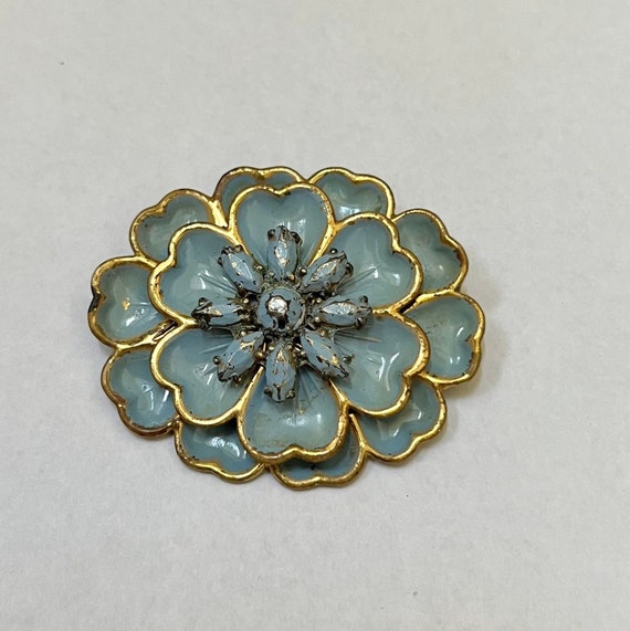 Antique blue enamel flower brooch, art deco flowe… - image 3