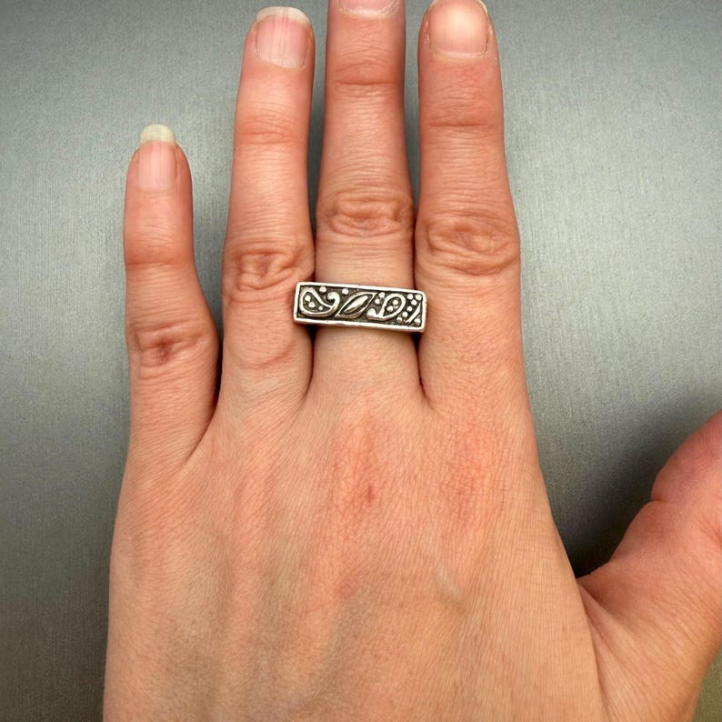 Rectangular Silver Ring Design Vintage Sterling Silver Rectangular Ring With Paisley Design - Etsy