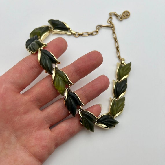 Vintage green thermoset choker necklace, signed c… - image 1