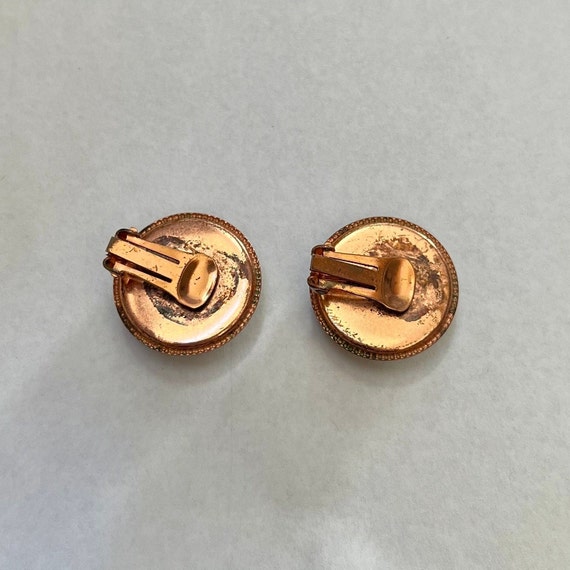 Vintage copper confetti lucite button earrings, c… - image 5