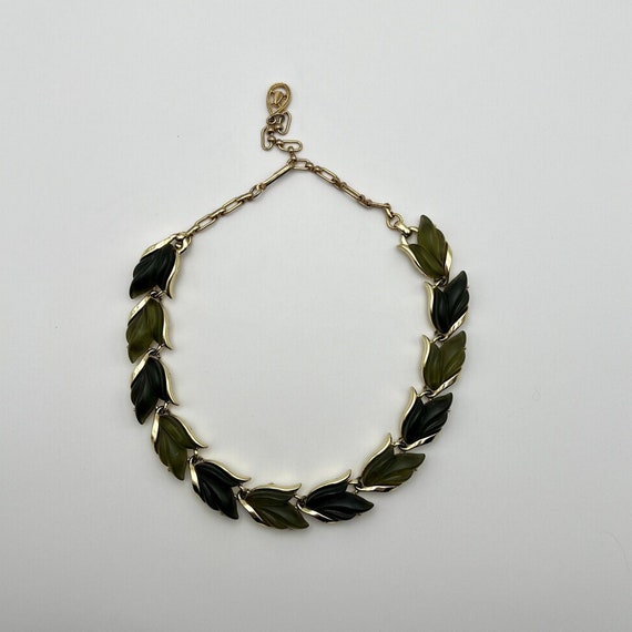 Vintage green thermoset choker necklace, signed c… - image 2