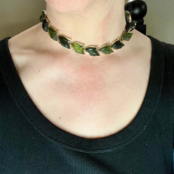 Vintage green thermoset choker necklace, signed c… - image 3