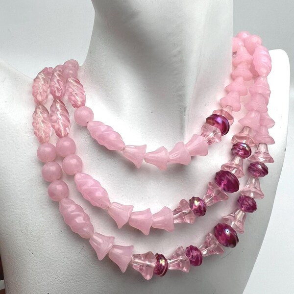 Vintage 1950s Lucite Bead Necklace: Baby Pink Triple Strand