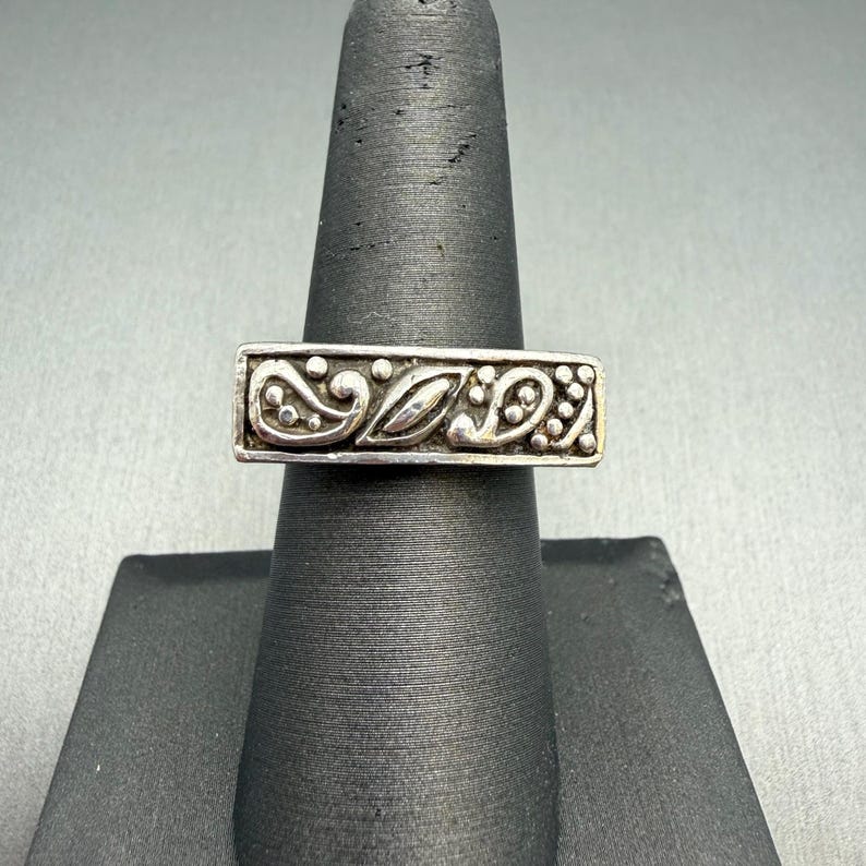 Rectangular Silver Ring Design Vintage Sterling Silver Rectangular Ring With Paisley Design - Etsy