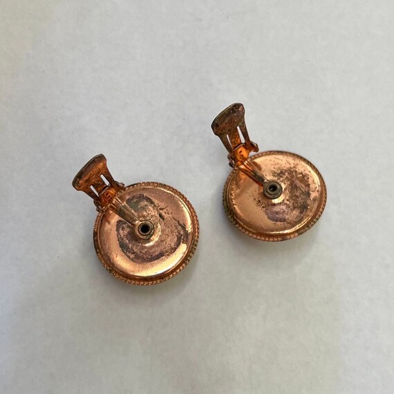 Vintage copper confetti lucite button earrings, c… - image 4