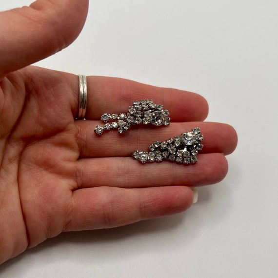 Vintage rhinestone dangle earrings, clip on - image 3
