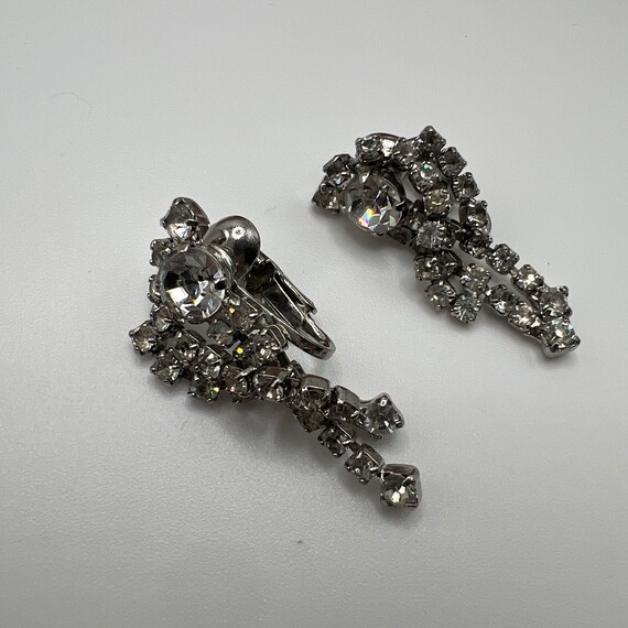 Vintage rhinestone dangle earrings, clip on - image 1
