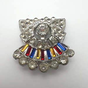 Vintage art deco rhinestone and pot metal brooch, 1930s