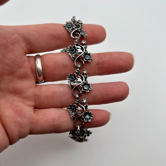 Vintage floral crystal link bracelet signed Park … - image 2